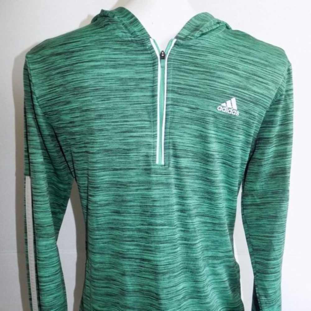 Adidas‎ Boys Green Space Dye Quarter Zip Hooded Pullover Long Sleeve Shirt